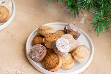 Variety of Spanish shortbreads Mantecados, polvorones, nevaditos. Typical sweets consumed at Christmas time in Spain.