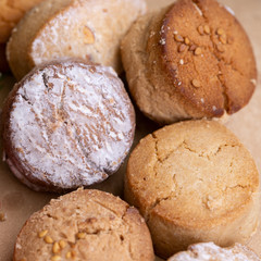 Close up of Mantecados, Spanish shortbreads, is traditional sweets consumed at Christmas time in Spain
