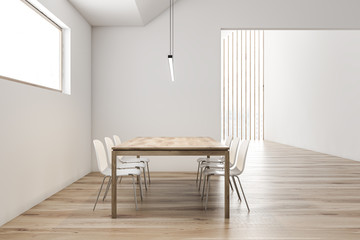 Naklejka na ściany i meble Attic white dining room with long table