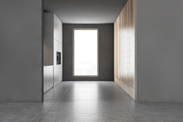 Fototapeta premium Stylish gray narrow loft kitchen interior