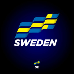 Flag of Sweden. Flag consist of white, green and red strips on dark backgrounds. Flag fluttering in the wind.