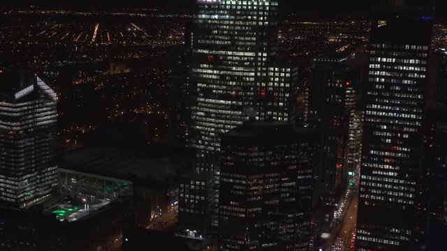 MONTREAL, CANADA - Aerial Night View of Downtown Montreal City