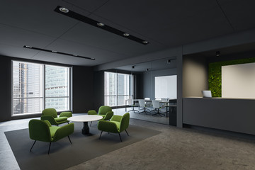Gray office lounge and meeting room corner