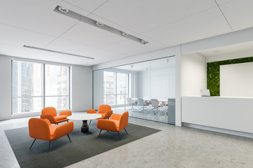 Reception and waiting room in orange office