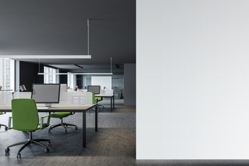 Gray open space office with mock up wall