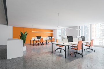 White and orange open space office corner