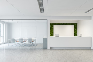 Eco style reception desk and office meeting room