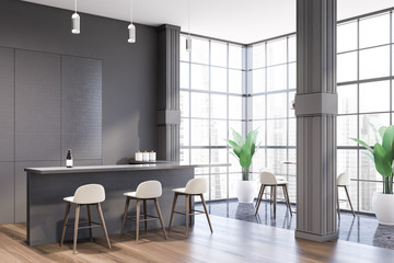 Gray pub corner with bar counter