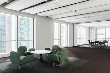 Green waiting room and conference room corner