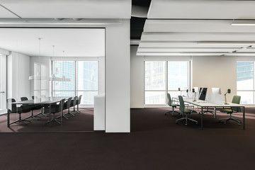 Brown floor meeting room and open space office