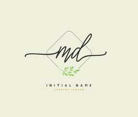 M D MD Beauty vector initial logo, handwriting logo of initial signature, wedding, fashion, jewerly, boutique, floral and botanical with creative template for any company or business.