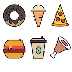 fast food icons set, vector icons for fast food