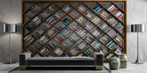 Modern Bookshelf Presentation - panoramic 3d visualization