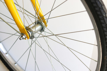 Bicycle spokes and hubs on white background.