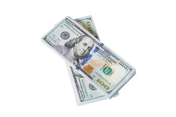 A stack of dollars on  white background.