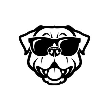 Rottweiler dog wearing sunglasses - isolated outlined vector illustration - Vector