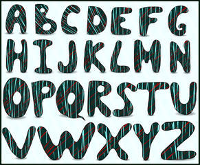 Vector uppercase english bold letters. With a beautiful stroke design on a green background.