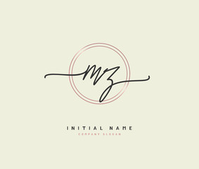 M Z MZ Beauty vector initial logo, handwriting logo of initial signature, wedding, fashion, jewerly, boutique, floral and botanical with creative template for any company or business.