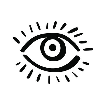 recommend clip art: The Eye. Hand drawn graffiti illustration, doodle. Cool vector icon, trendy design element. Stylized simple image in retro linear style of wide open human eye. Sticker, hip tote, t-shirt graphic print