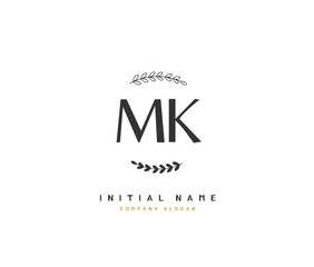 M K MK Beauty vector initial logo, handwriting logo of initial signature, wedding, fashion, jewerly, boutique, floral and botanical with creative template for any company or business.