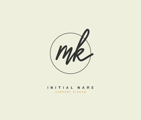 M K MK Beauty vector initial logo, handwriting logo of initial signature, wedding, fashion, jewerly, boutique, floral and botanical with creative template for any company or business.