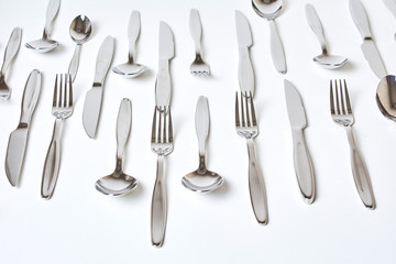 Set of forks on grey background. Forks as background