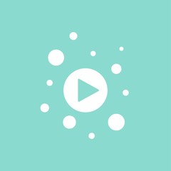 Play icon in circle with bubbles and dots. Film or Media icon flat. button.