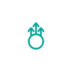 three blue arrows up and circle icon. Isolated on white. Upload icon.