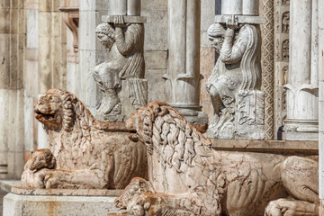 Detail of Ferrara Cathedral decoration, Italy