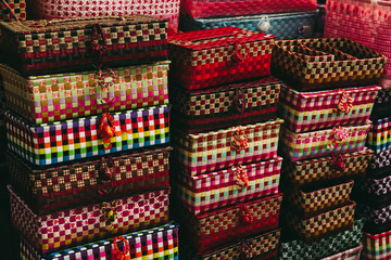 Vintage handmade or handcraft of basket for sell as souvenir at vintage float market.