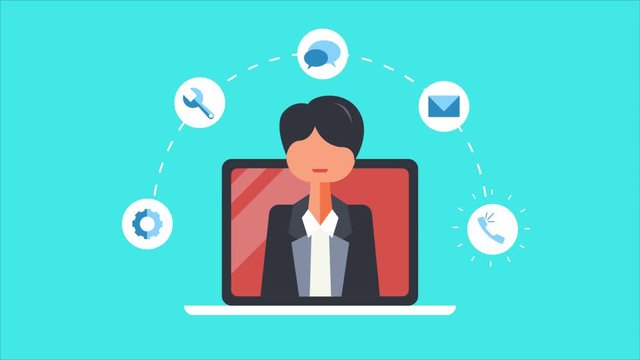 Customer support, call center, help desk representative, telemarketing concept. 2d animation, video clip.