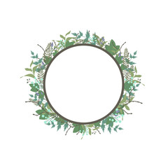 Floral round wreath. Herb text box
