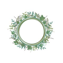Floral round wreath. Herb text box