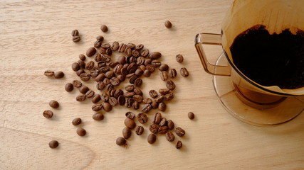 drip coffee and coffee beans