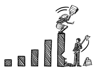 Drawn Business Man Axing Success Of Female Rival