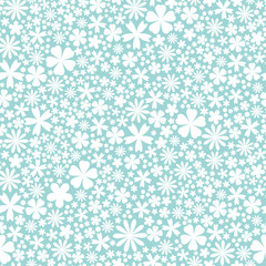 Seamless flower pattern. Flat white flowers of on powder blue background.