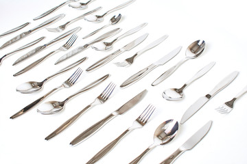 Kitchen knifes, spoons and forks. Cutlery