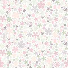 Seamless flower pattern. Flat flowers of pastel colors on white background.