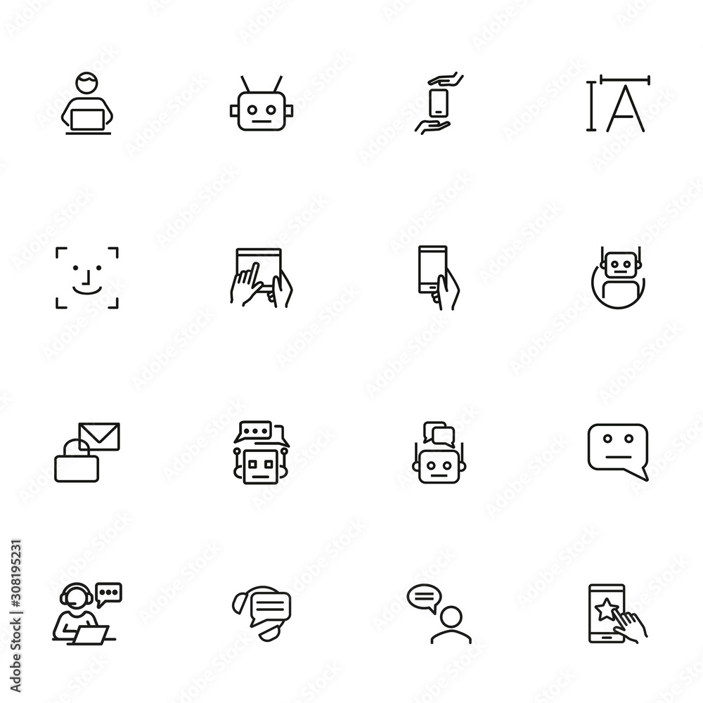 Poster online chat line icon set. algorithm, bot, correspondence. communication concept. can be used for to