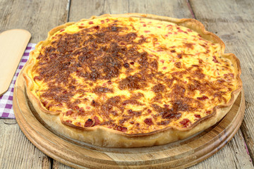 quiche Lorraine on a wooden table
