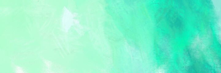 Fototapeta na wymiar abstract painting background graphic with pale turquoise, turquoise and aqua marine colors and space for text or image. can be used as header or banner
