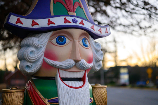 Nutcracker soldier statue downtown outdoor Christmas decoration