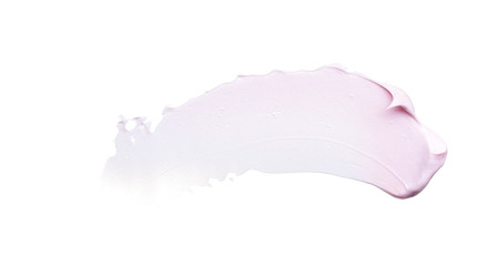 Gently pink strokes and texture of face cream or acrylic paint isolated on white background