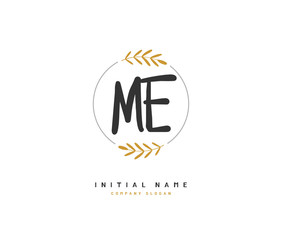 M E ME Beauty vector initial logo, handwriting logo of initial signature, wedding, fashion, jewerly, boutique, floral and botanical with creative template for any company or business.