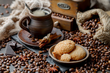 Black coffee on an old background in a cup
