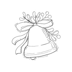 Jingle bell. Merry Christmas Coloring page. Black and white background. Coloring page for kids.