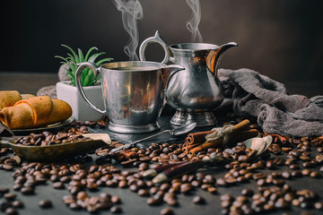 Black coffee on an old background in a cup