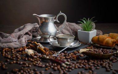 Black coffee on an old background in a cup