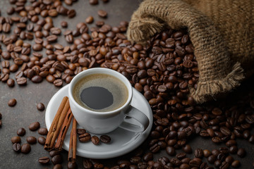 Black coffee on an old background in a cup