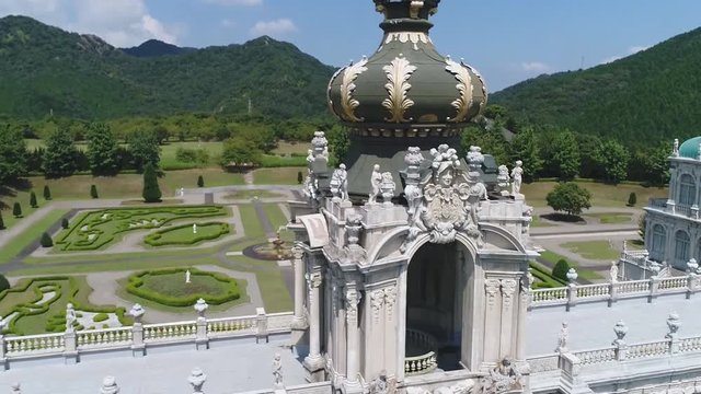 KYUSHU, JAPAN - Palace landscape of Arita Porcelain Park in Kyushu, Japan. (aerial photography)